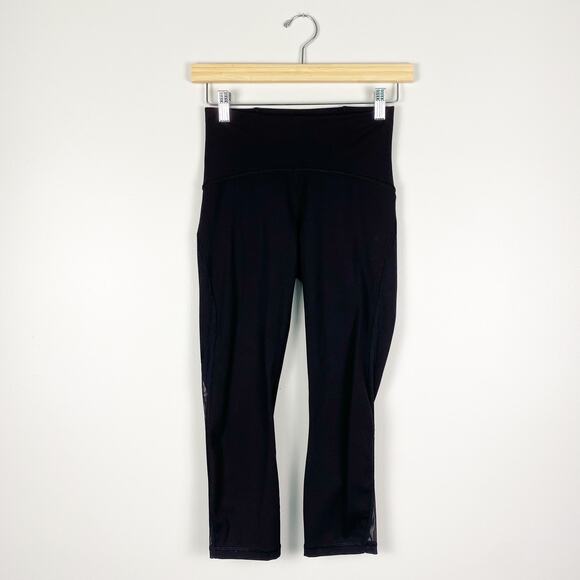 Lululemon Cropped Side Mesh Panel Leggings Black Size 4 - Picture 1 of 9